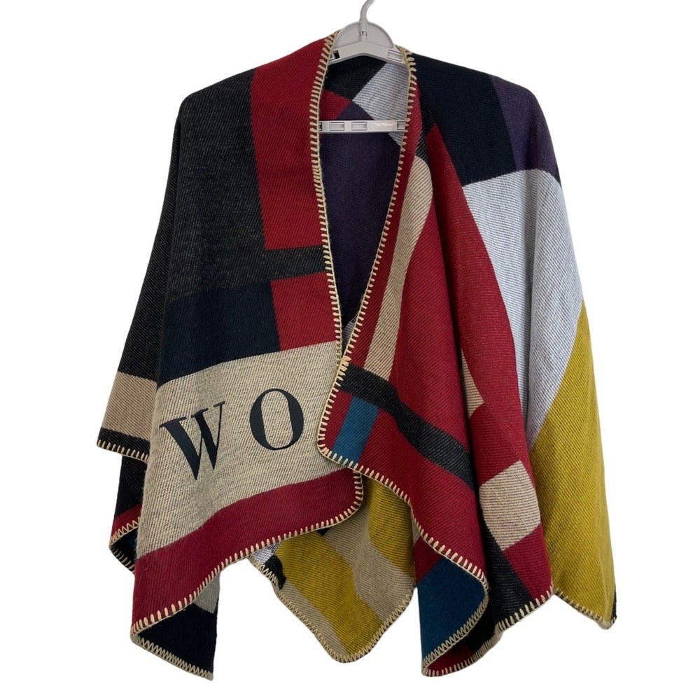 Plaid Monogram Poncho in Multicolor-WO